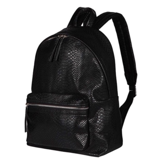 Handbags - Black Snake Print Backpack